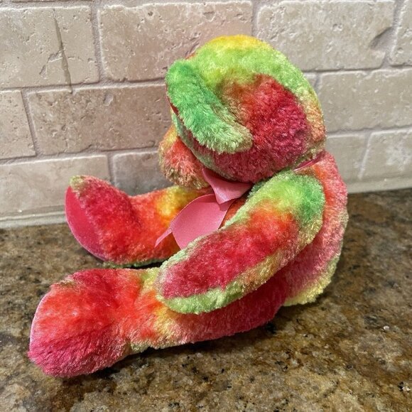 Russ Confetti Teddy Bear Plush Toy Animal 10" Rainbow Splash Tie Dye Ribbon - Picture 4 of 8